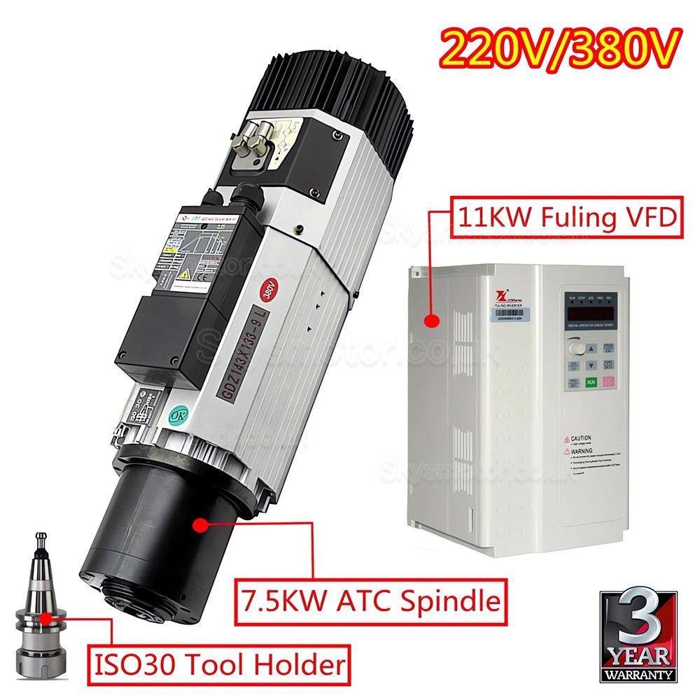 9KW Air Cooled ATC (Automatic Tool Change) Spindle Motor + 11KW VFD Variable Frequency Drive (GDZ143x133-9L + DZB312B011)